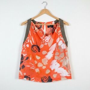 Piazza Sempione Top Womens Medium Orange Floral Sleeveless Cowl Neck‎ Made Italy